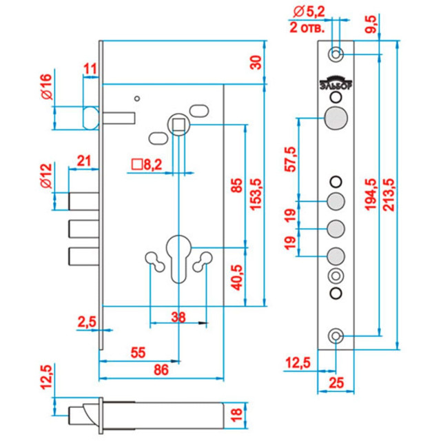 Замок врезной Эльбор Кремень 1.03.25 никель
