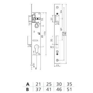 Замок врезной Arni 7500-25 MN511-25 для дверей из алюминиевого профиля