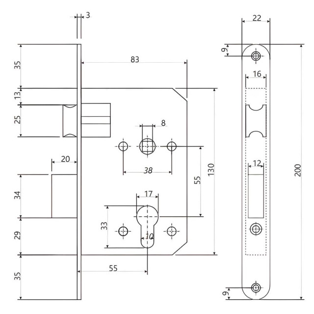 Замок врезной Vela 1601-CR 00006700 хром