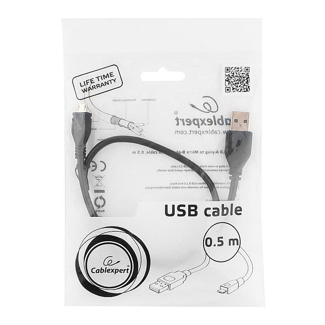 Кабель Cablexpert CCP-mUSB2-AMBM-0.5M USB 2.0 Pro AM/microBM 5P черный 0.5 м
