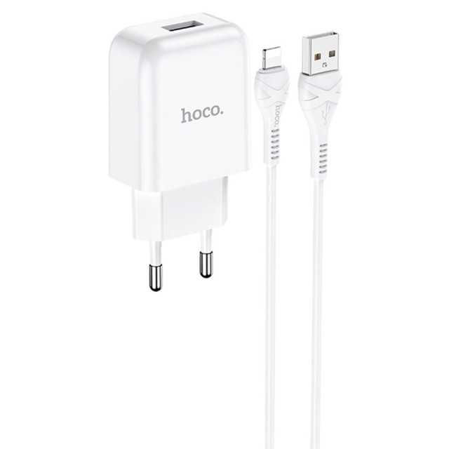 Зарядное устройство сетевое Hoco N2 USB с кабелем Lightning белый