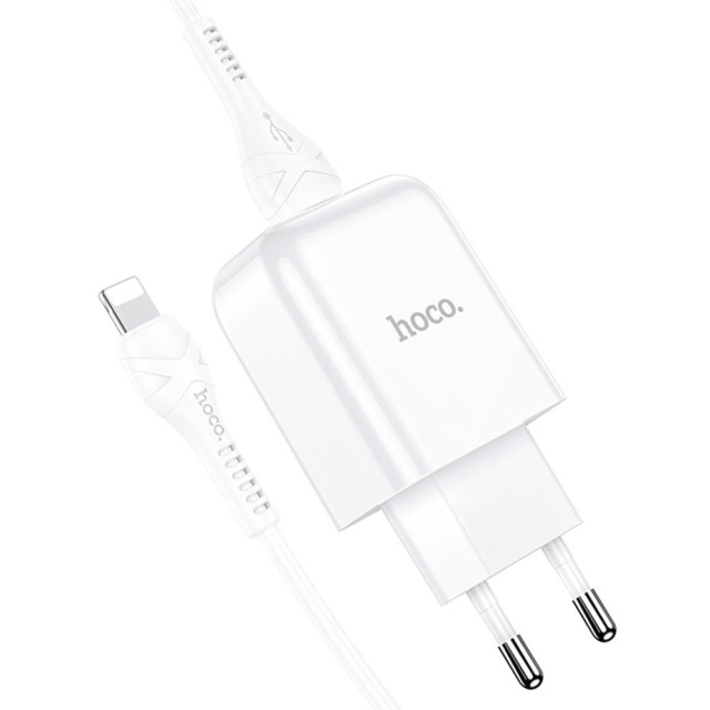 Зарядное устройство сетевое Hoco N2 USB с кабелем Lightning белый
