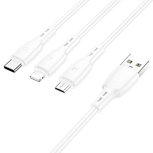 Кабель Borofone BX17 99369 3в1 lightning+Micro+Type-C белый 1 м