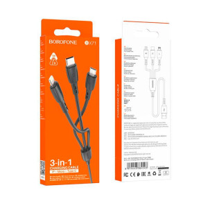 Кабель Borofone BX17 99376 3в1 Lightning+Micro+Type-C черный 1 м