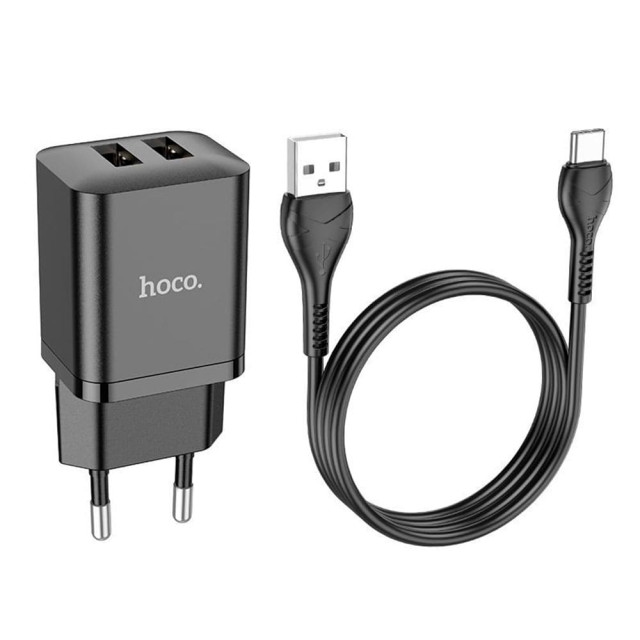 Зарядное устройство сетевое Hoco N25 двойной порт Type-C черный