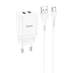 Зарядное устройство сетевое Hoco N25 двойной порт Type-C белый