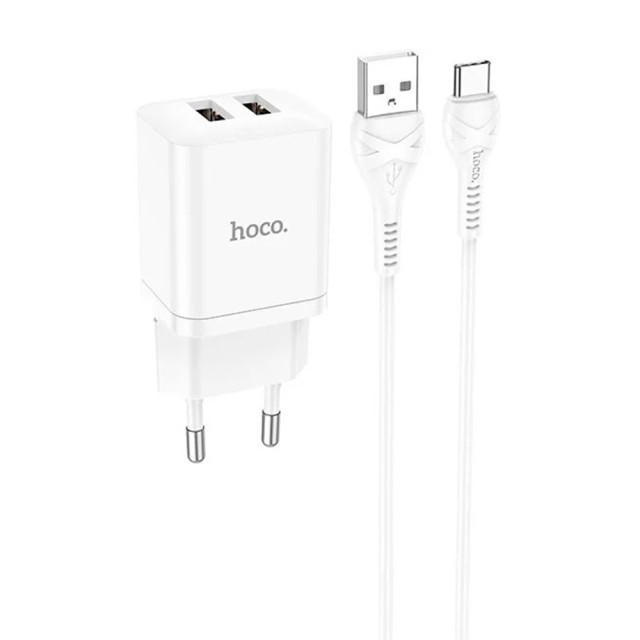 Зарядное устройство сетевое Hoco N25 двойной порт Type-C белый