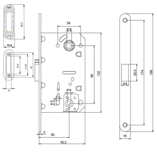 Защелка врезная Vela М196-CR магнитная хром