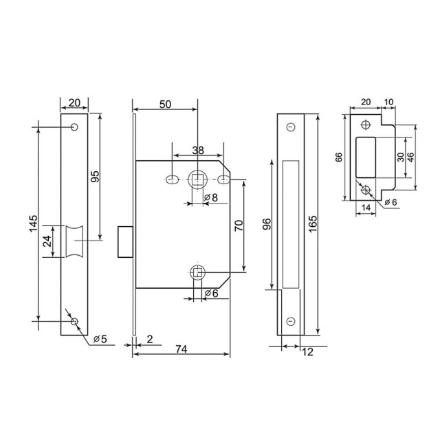 Комплект для двери Фабрика Замков FZ SET 49L 170 BK GF
